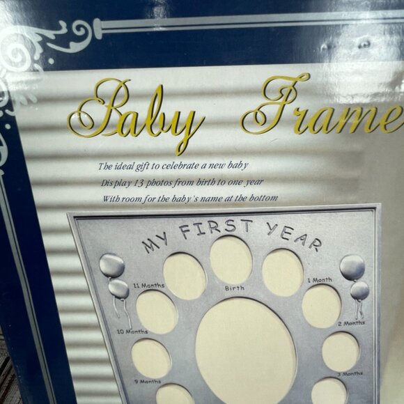 MY FIRST YEAR Baby Photo Picture Frame Brushed Nickel 13 Photo Openings NOB NEW - Picture 6 of 10